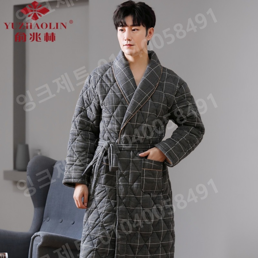 남자 샤워가운 수면 극세사 목욕 긴팔 파자마 남자 - 상세 이미지 3