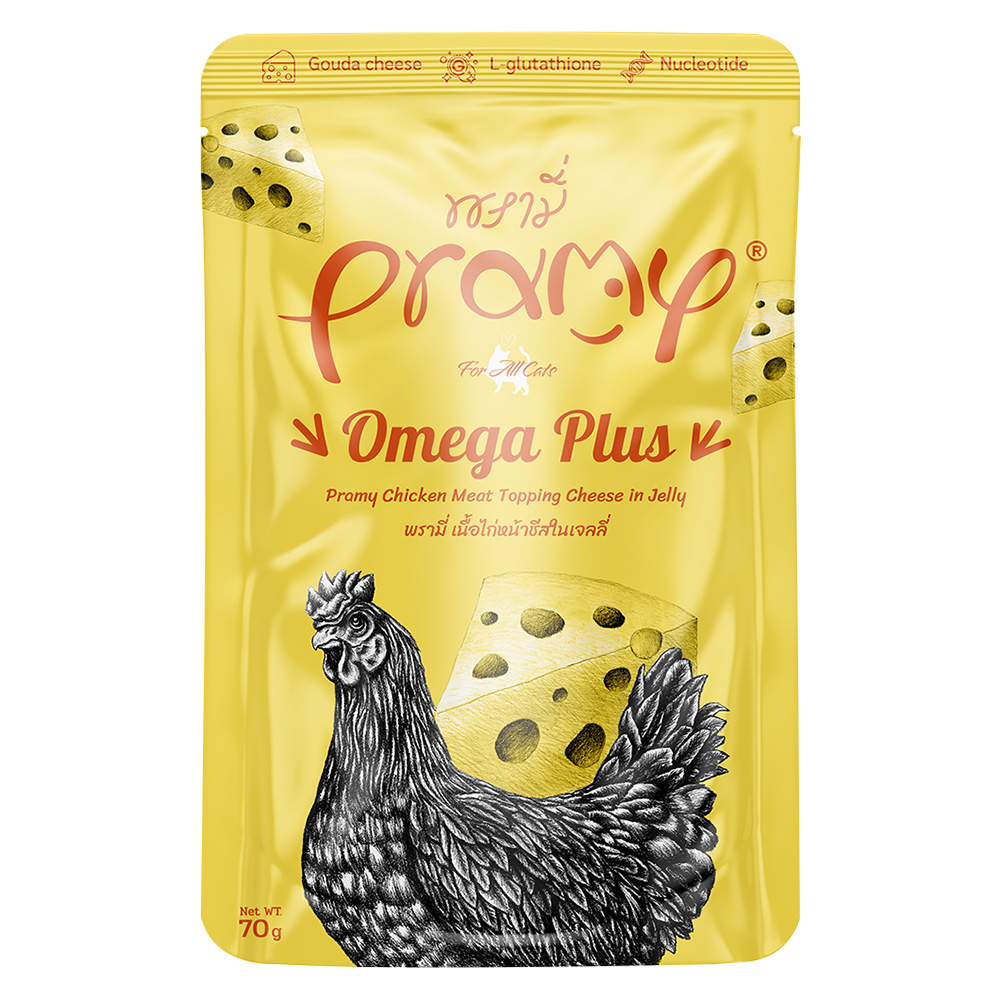 프라미 파우치 고양이간식 오메가 플러스 치킨+치즈 젤리, 70g, 1개 - 상품 이미지