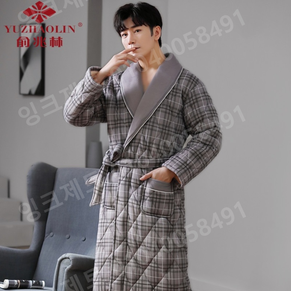 남자 샤워가운 수면 극세사 목욕 긴팔 파자마 남자 - 상세 이미지 2