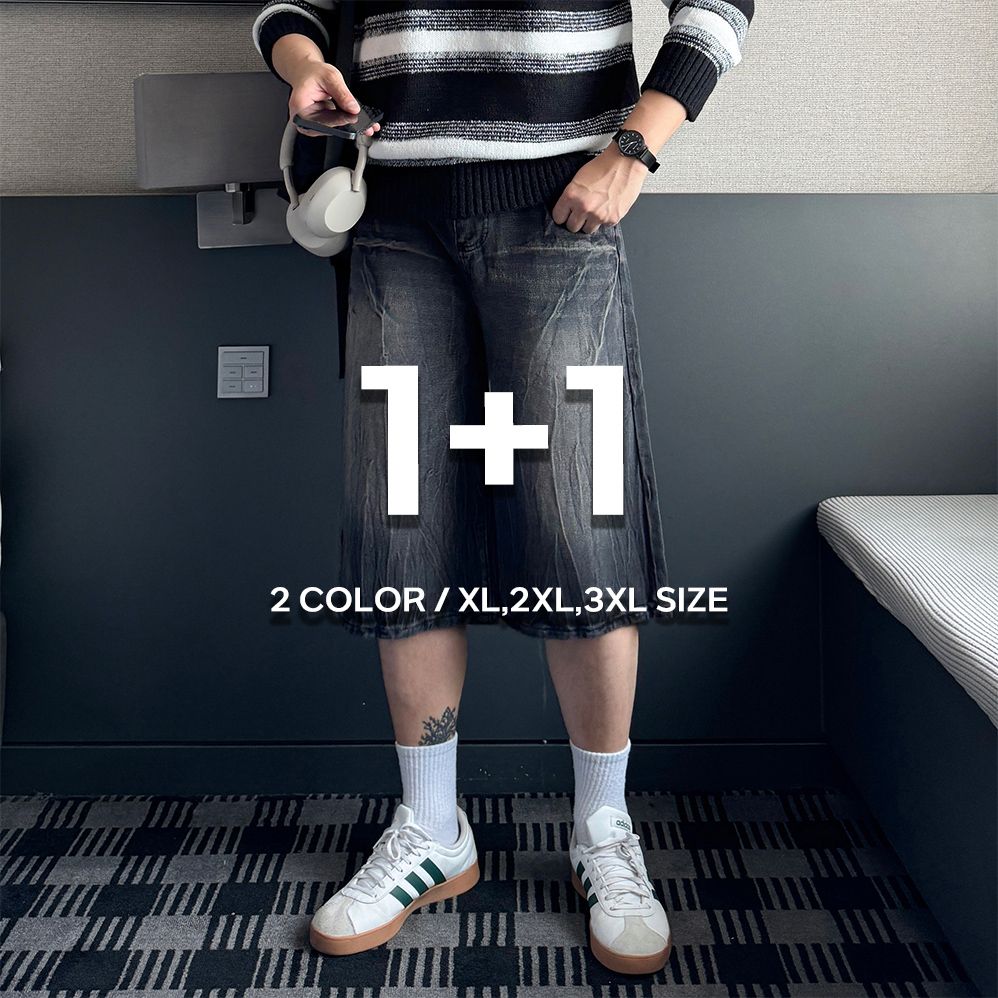 1+1 버뮤다데님 블랙진 남자청반바지 - 상세 이미지 2