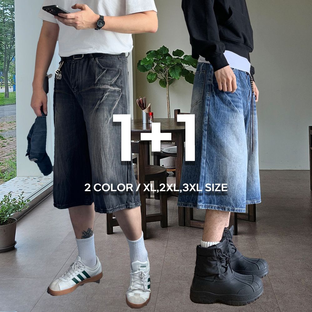 1+1 남자청반바지 블랙진 버뮤다데님 - 메인 이미지