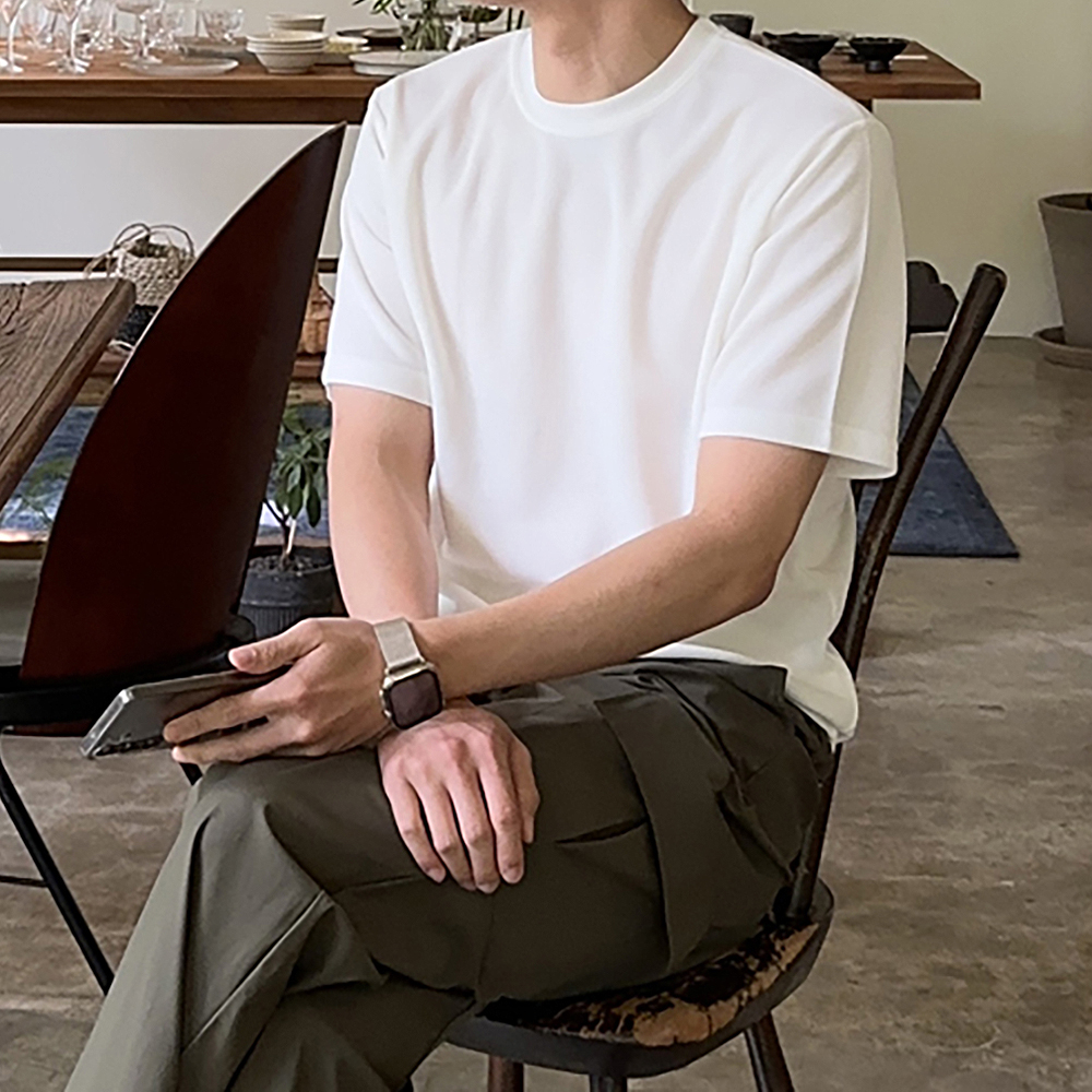 남자 반팔티 구김없는 여름 무지 비침없는 머슬핏 빅사이즈 반팔 - 상세 이미지 2