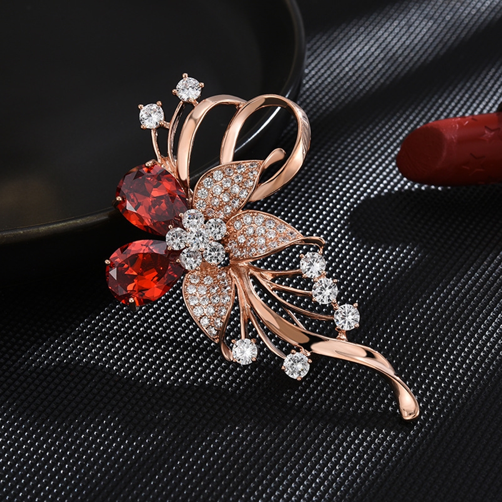 레드 크리스탈 한복 코트 블라우스 꽃 브로치 B040 - 상세 이미지 2