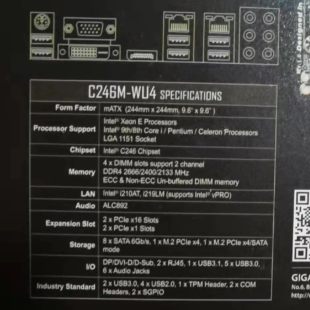 기가 바이트호환 C246 LGA 1151 DDR4 64GB PCI-E 3.0 미니 ITX 워크스테이션 마더보드 PC C246N-WU2용