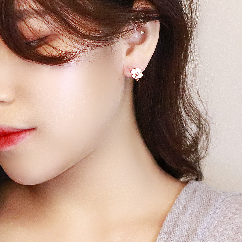 14k 볼륨 하트 클로버 커팅 원터치 링 귀걸이 18k 이미지 7