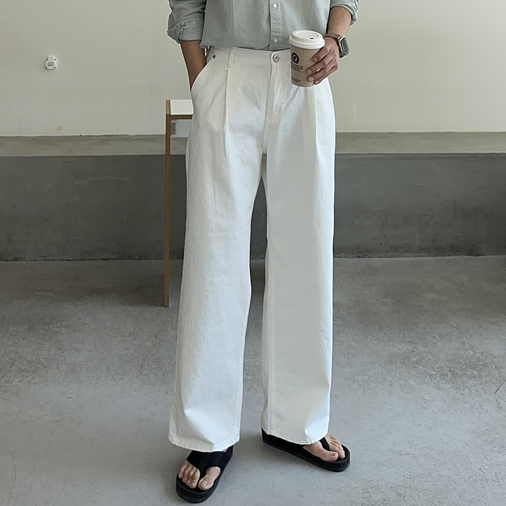 남자와이드팬츠 흰색바지 남성 면바지 화이트팬츠 - 상세 이미지 2