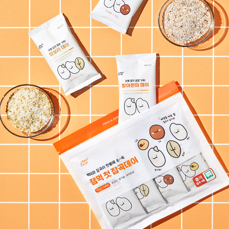 잼먹 이유식 잡곡데이 4개입 1SET 중기 아기 쌀가루 토핑이유식