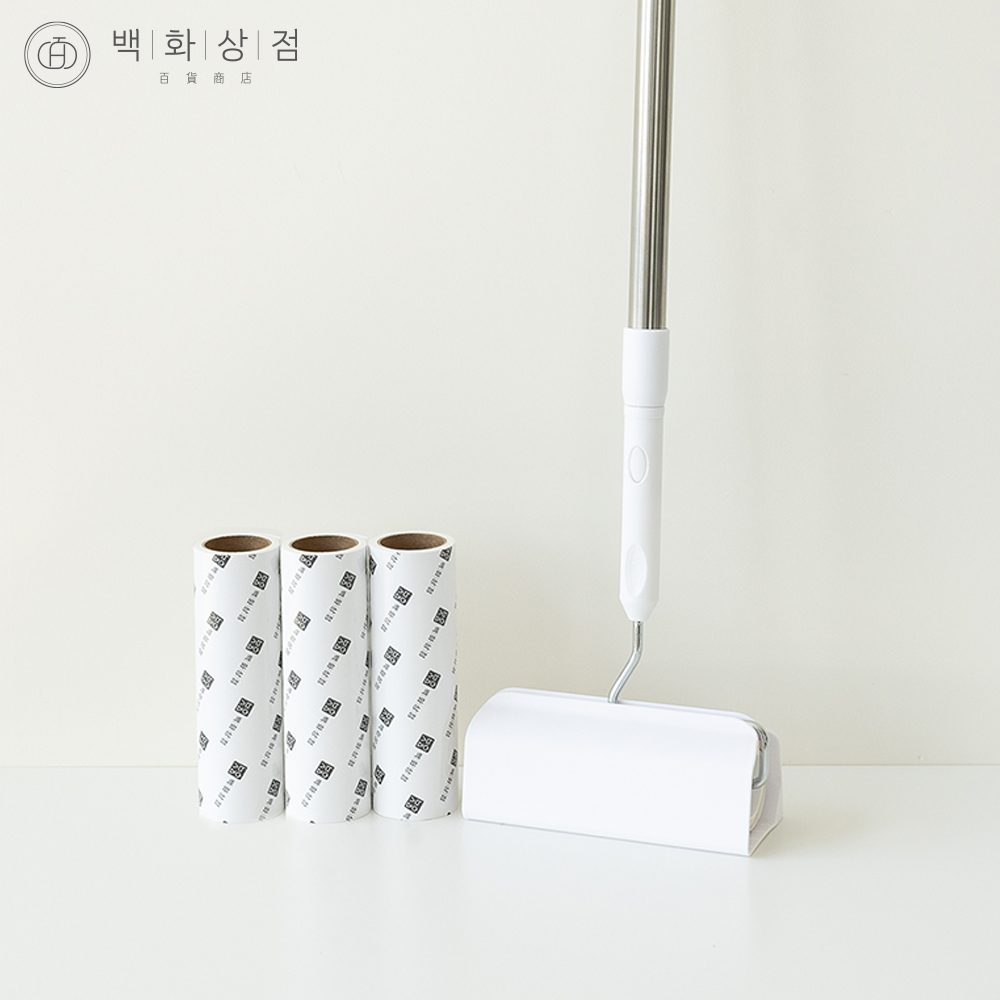 사선 돌돌이 테이프 클리너 롱핸들+리필3p 기본형 롤 밀대 스탠드 긴롱 머리카락청소