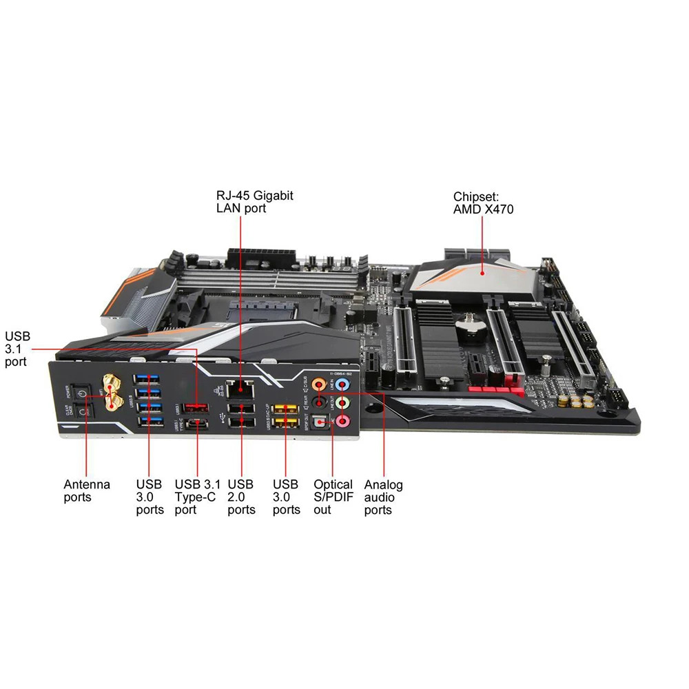 기가 바이트호환 소켓 AM4 64GB DDR4 PCI-E 3.0 데스크탑 마더보드 GA X470 AORUS GNG 7 WIFI