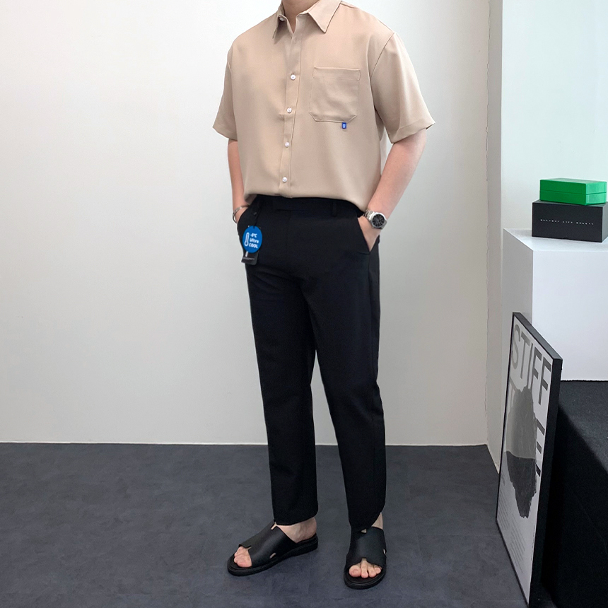 남자 반팔 셔츠 세미오버핏 포켓 구김없는 링클프리 여름 반소매 와이셔츠 - 상세 이미지 4
