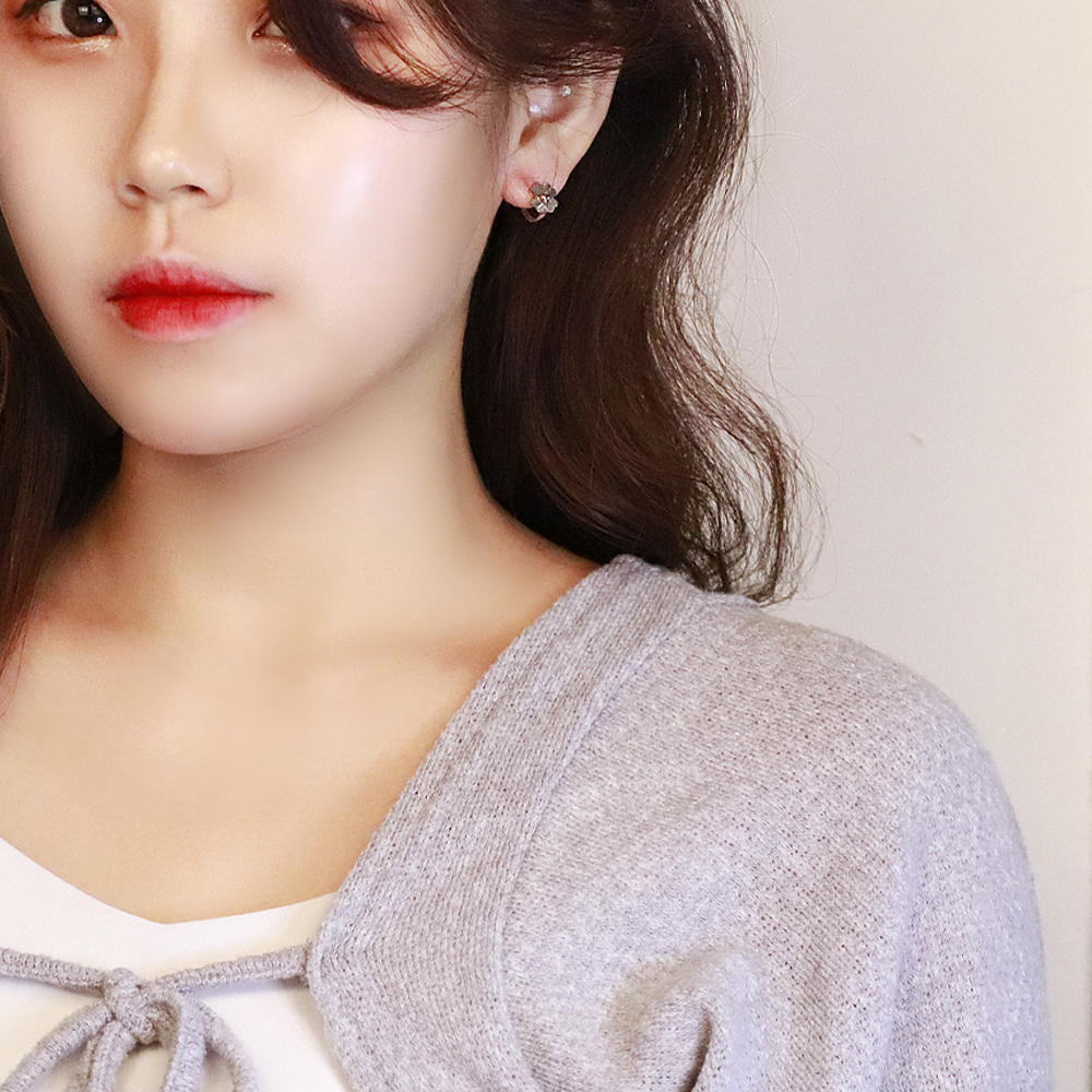 14k 볼륨 하트 클로버 커팅 원터치 링 귀걸이 18k 이미지 6
