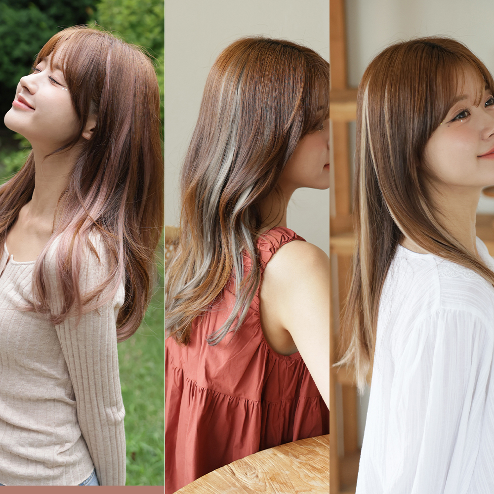 긴머리 똑딱이 붙임머리 가발 애쉬 브릿지 컬러 헤어피스 - 상품 이미지