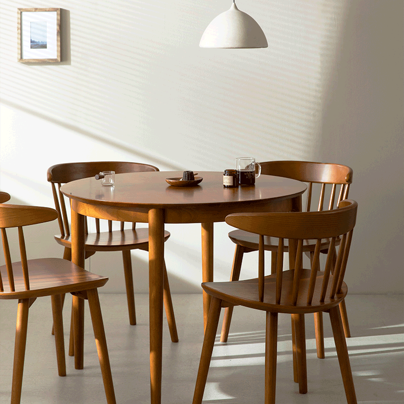 진저 원형 테이블 원목 4인용식탁 1000 (의자4개 포함)