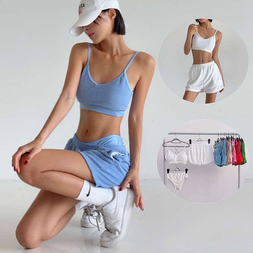 몰리 3ps 비키니 수영복 캡내장 브라탑 반바지 팬티 테리 세트 하이웨스트 빅사이즈