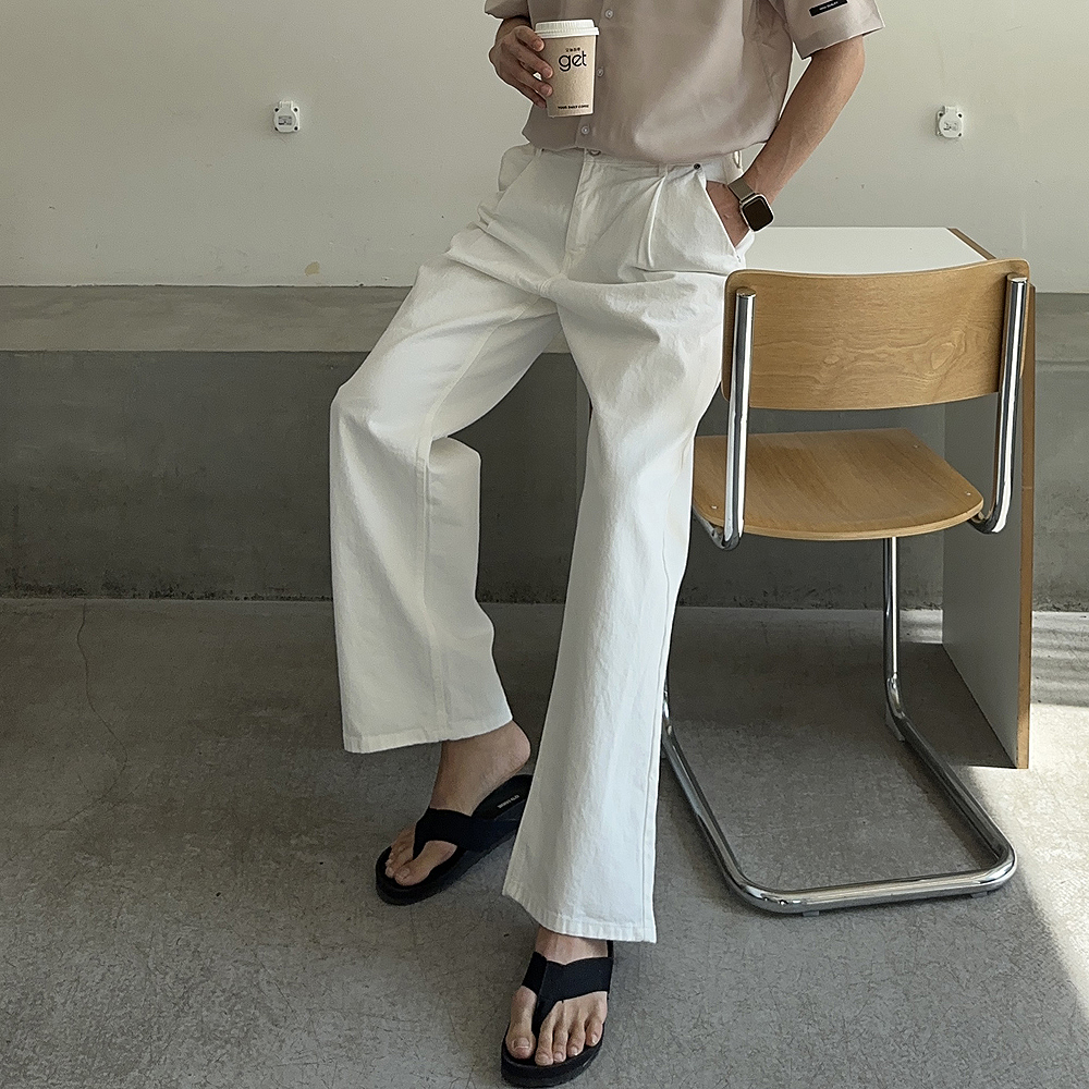 남자와이드팬츠 흰색바지 남성 면바지 화이트팬츠 - 상품 이미지