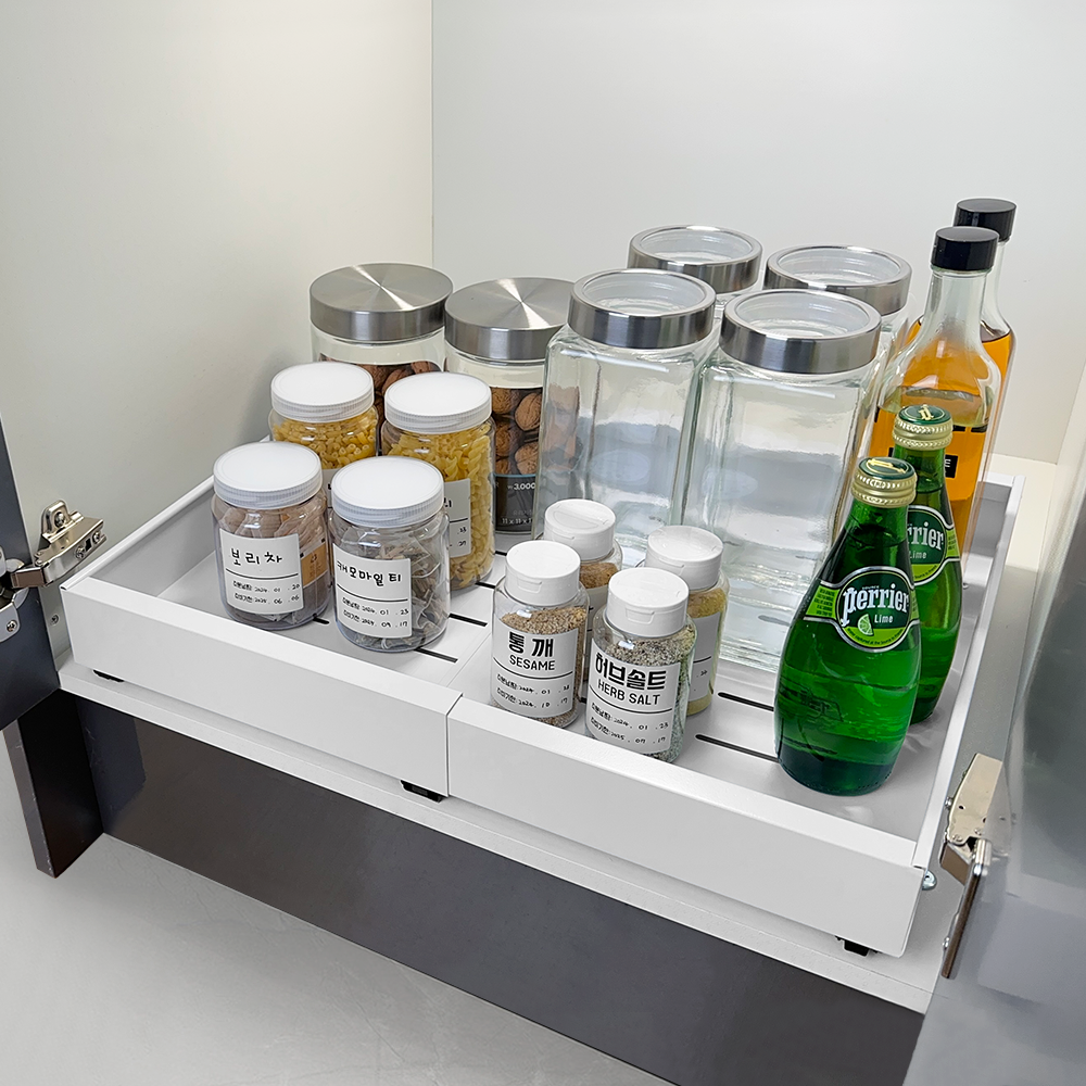 길이조절 주방 슬라이딩선반 레일 선반 양념통 싱크대하부장 정리 대형