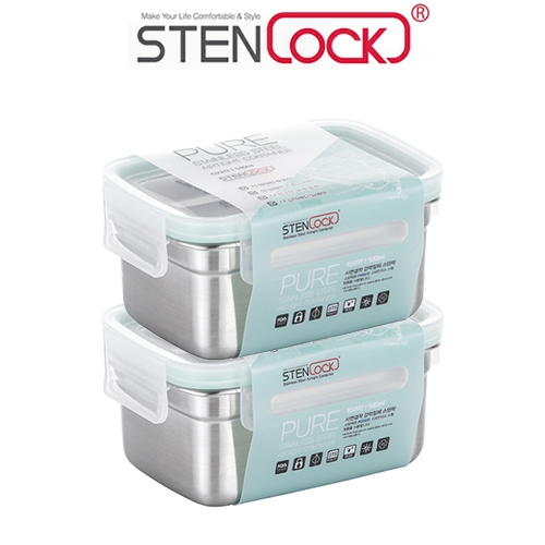 스텐락 국산 스텐 밀폐용기 반찬통 퓨어 직사각 4호 540ml 1개+1개 - 메인 이미지