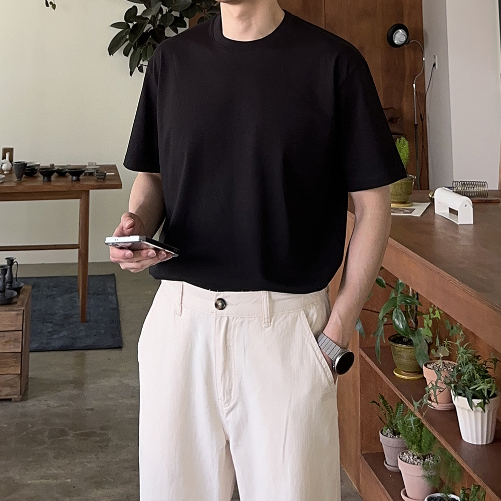 남자 오버핏 반팔티 쿨 실켓 여름 무지 비침없는 남성 반팔티 - 상세 이미지 2