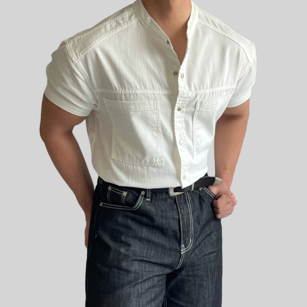 머슬핏셔츠 반팔남방 남자데님셔츠 웨스턴셔츠 - 상세 이미지 4