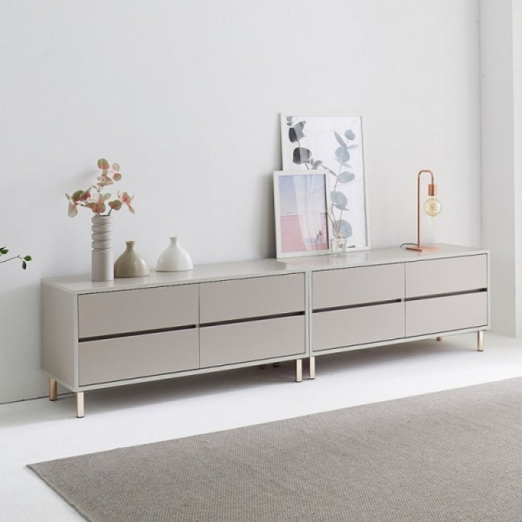 가구산책 연그레이 2400 2단 서랍수납장세트 거실장 B3066