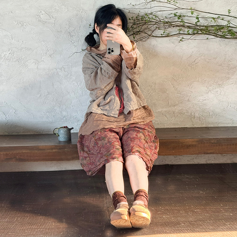 린넨반바지 여름 두겹 모시반바지 잔꽃 플라워 엄마옷 - 상품 이미지