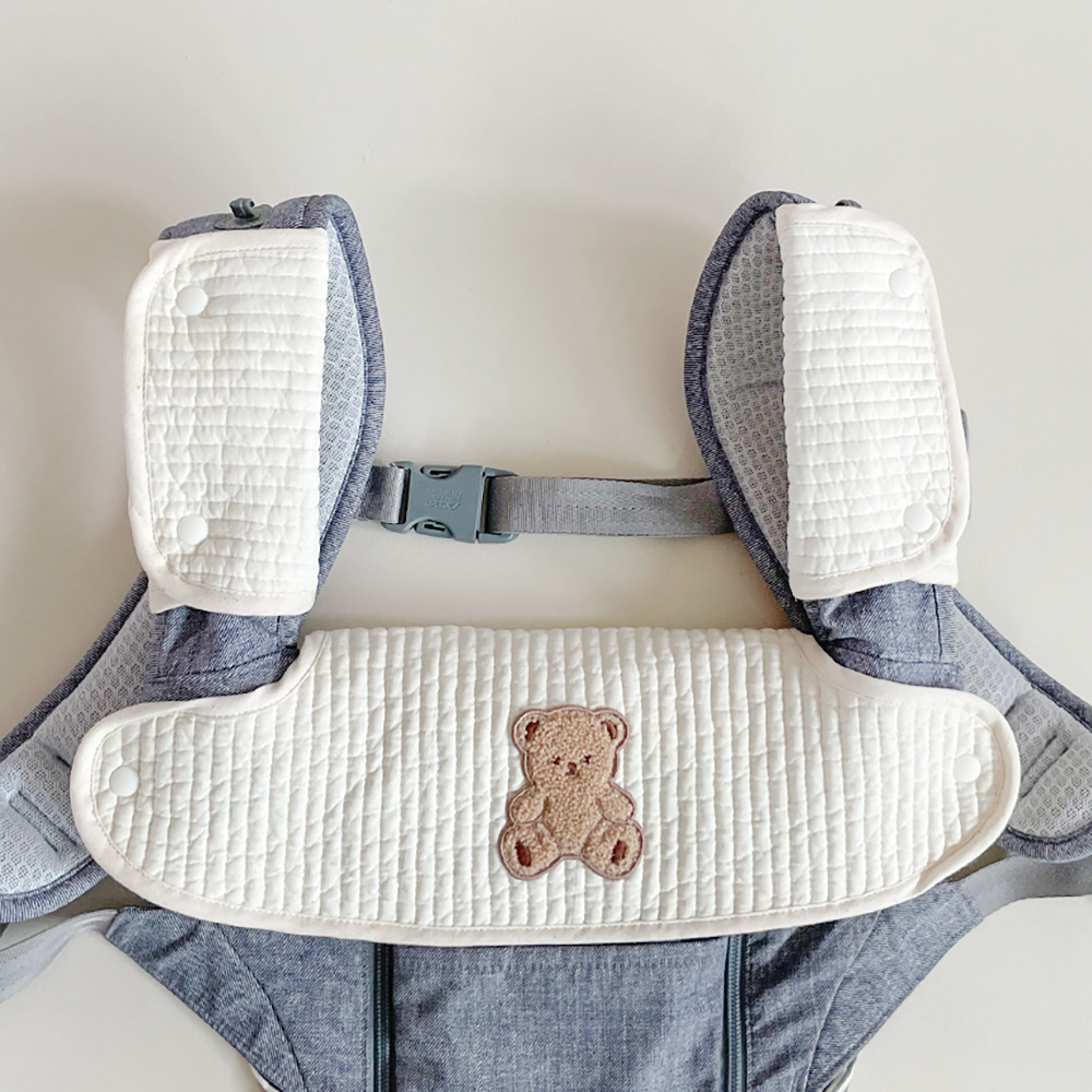 올포홈 면 누빔 신생아 아기띠 침받이 커버 앞보기 침패드 카시트 안전벨트 포곰이set