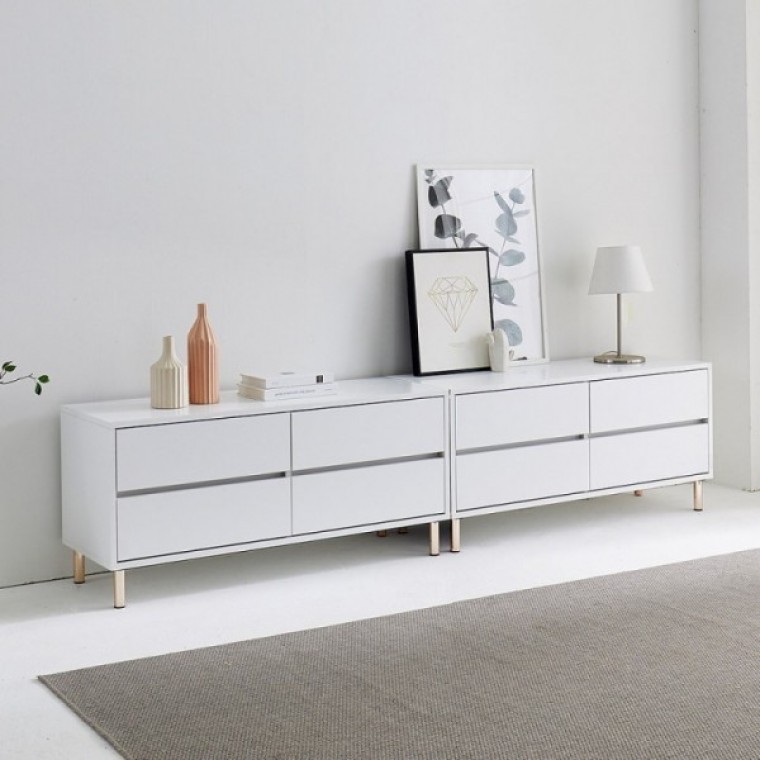 가구산책 화이트 2400 2단 서랍수납장세트 거실장 B3065