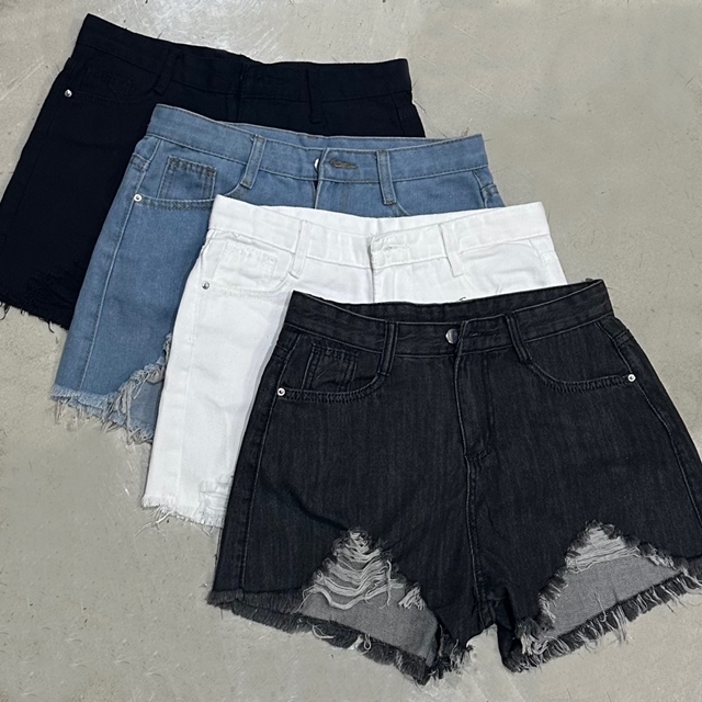 여성 찢어진 숏팬츠 핫팬츠 데님 면 반바지 4color 하이웨스트 흑청 연청 블랙 화이트 - 상품 이미지