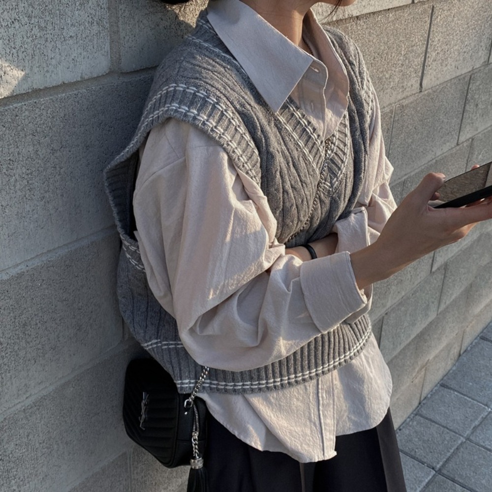 편스토랑 233회 효정 조끼 니트 브이넥 배색 의상 옷 패션 - 상세 이미지 4
