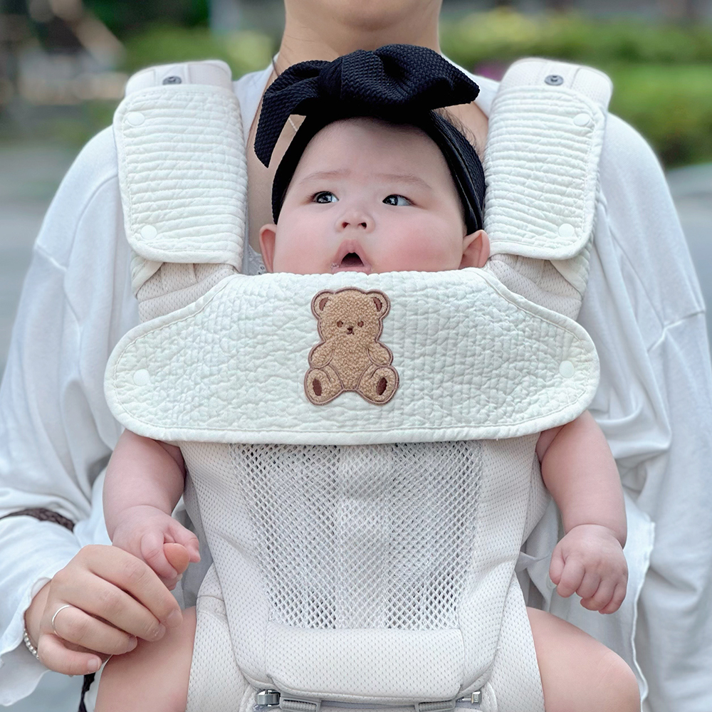 올포홈 면 누빔 신생아 아기띠 침받이 커버 앞보기 침패드 카시트 안전벨트 포곰이set