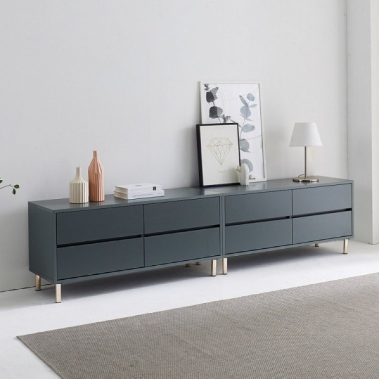 가구산책 그레이 2400 2단 서랍수납장세트 거실장 B3064