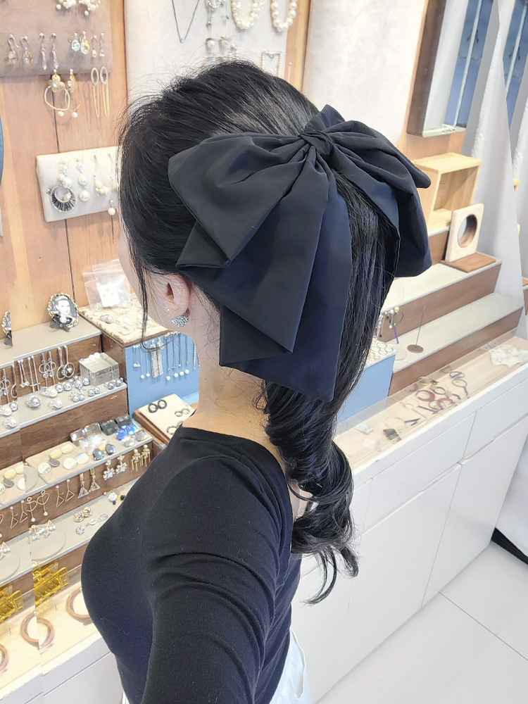 루루핀 왕큰 메모리원단 3단 층층 빅사이즈 왕리본 헤어핀 - 상품 이미지