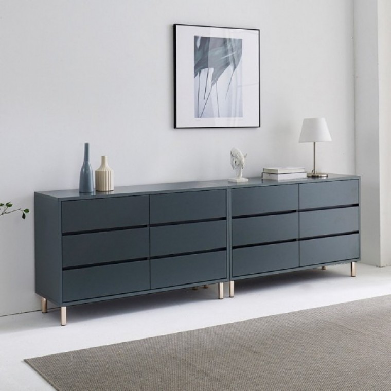 가구산책 그레이 2400 3단 서랍수납장세트 거실장 B3068