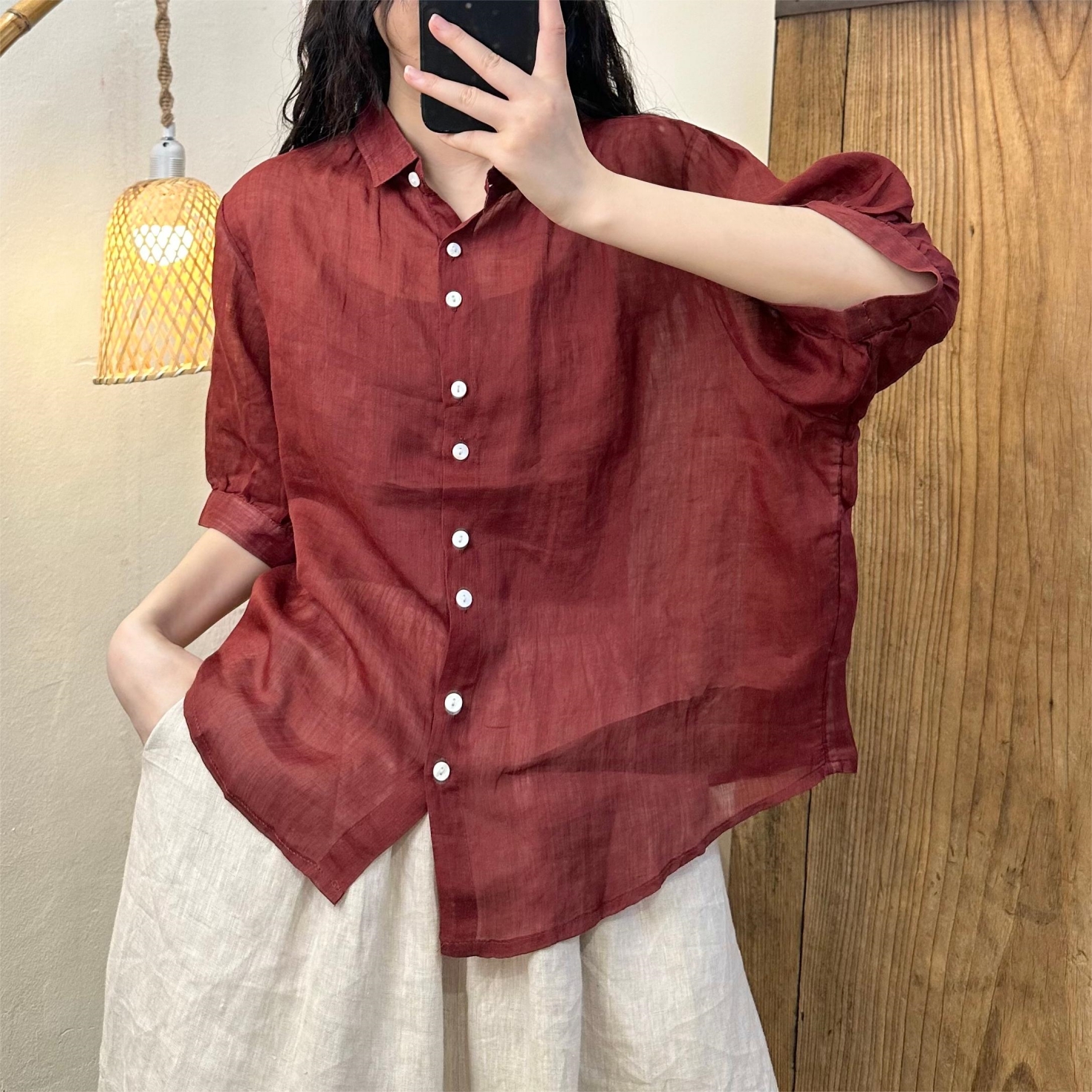 린넨블라우스 여름 모시블라우스 루즈핏 오버핏 미시옷 이미지 6