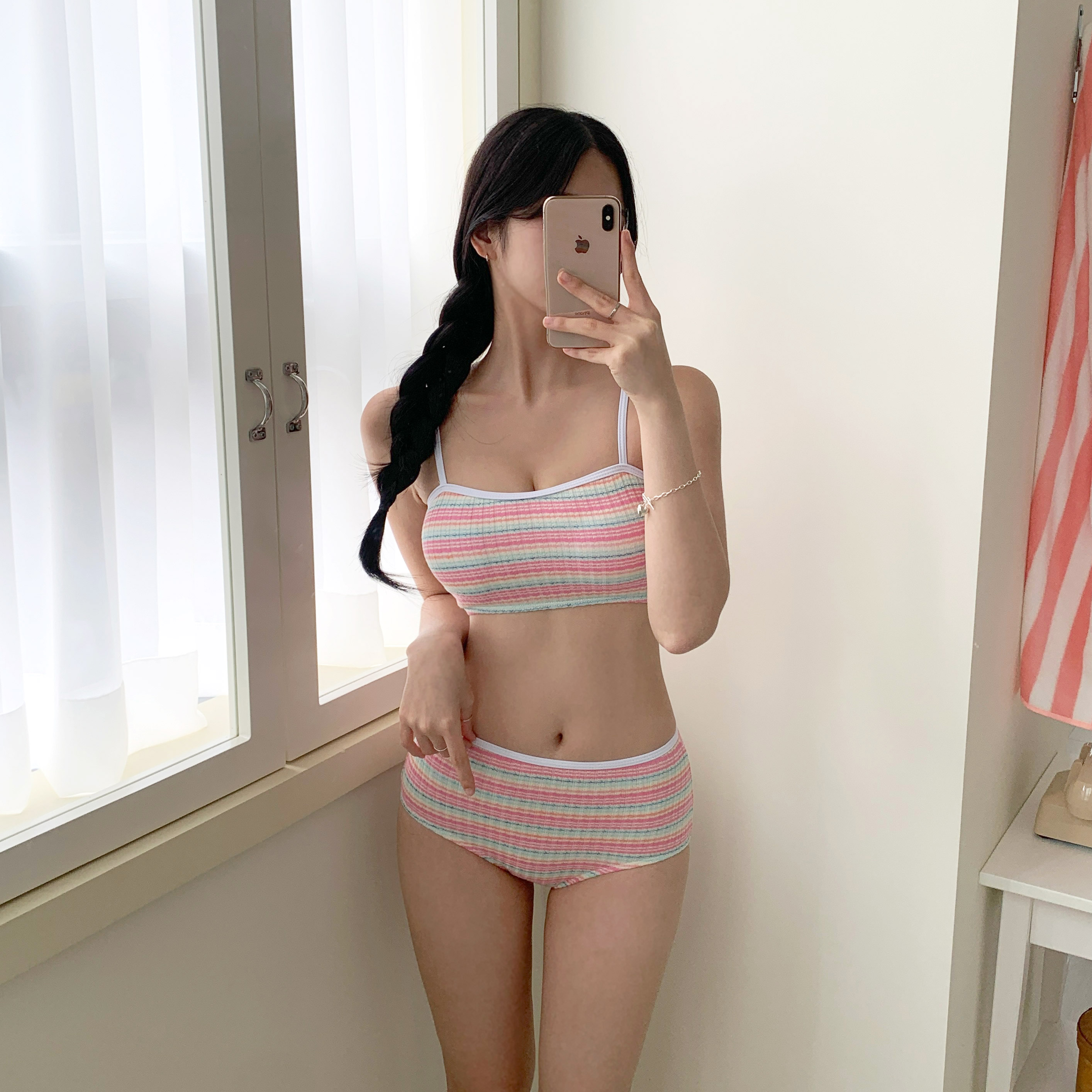 [3피스SET] 클레오 스트라이프 단가라 비키니 트임 스커트 치마 해외여행 물놀이 수영복 세트 상세 이미지 8