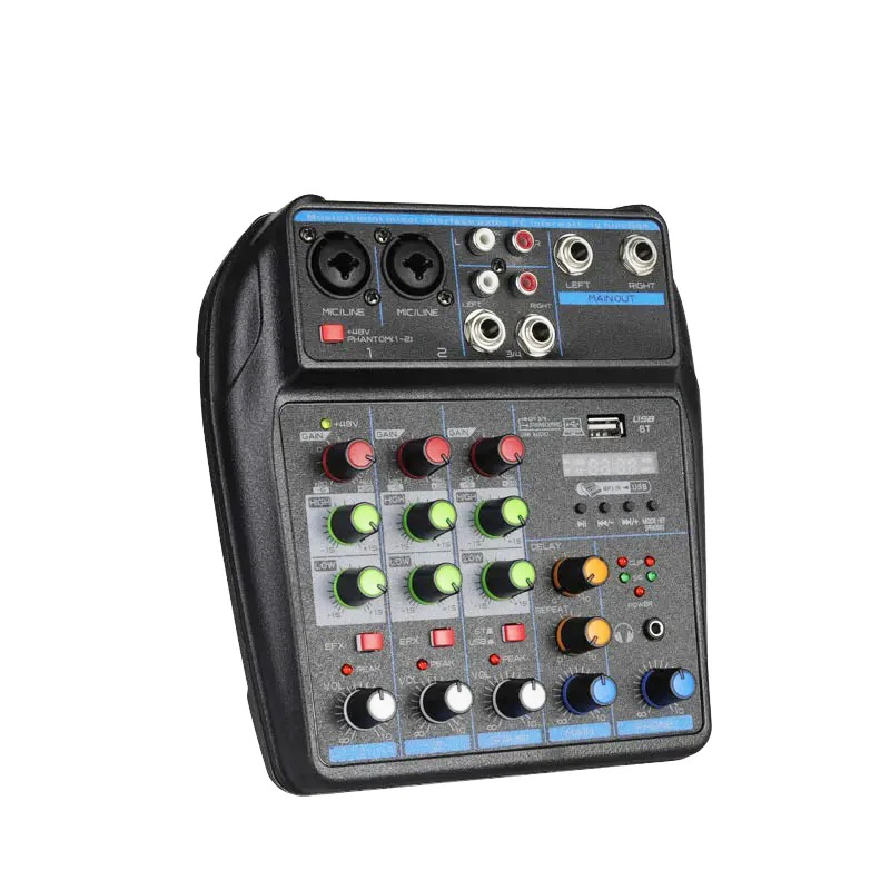 블루투스 48V 팬텀 파워 모니터가 있는 4채널 믹서 DJ 믹싱 콘솔 노래방 시스템 USB 오디오 : 돈나무12호