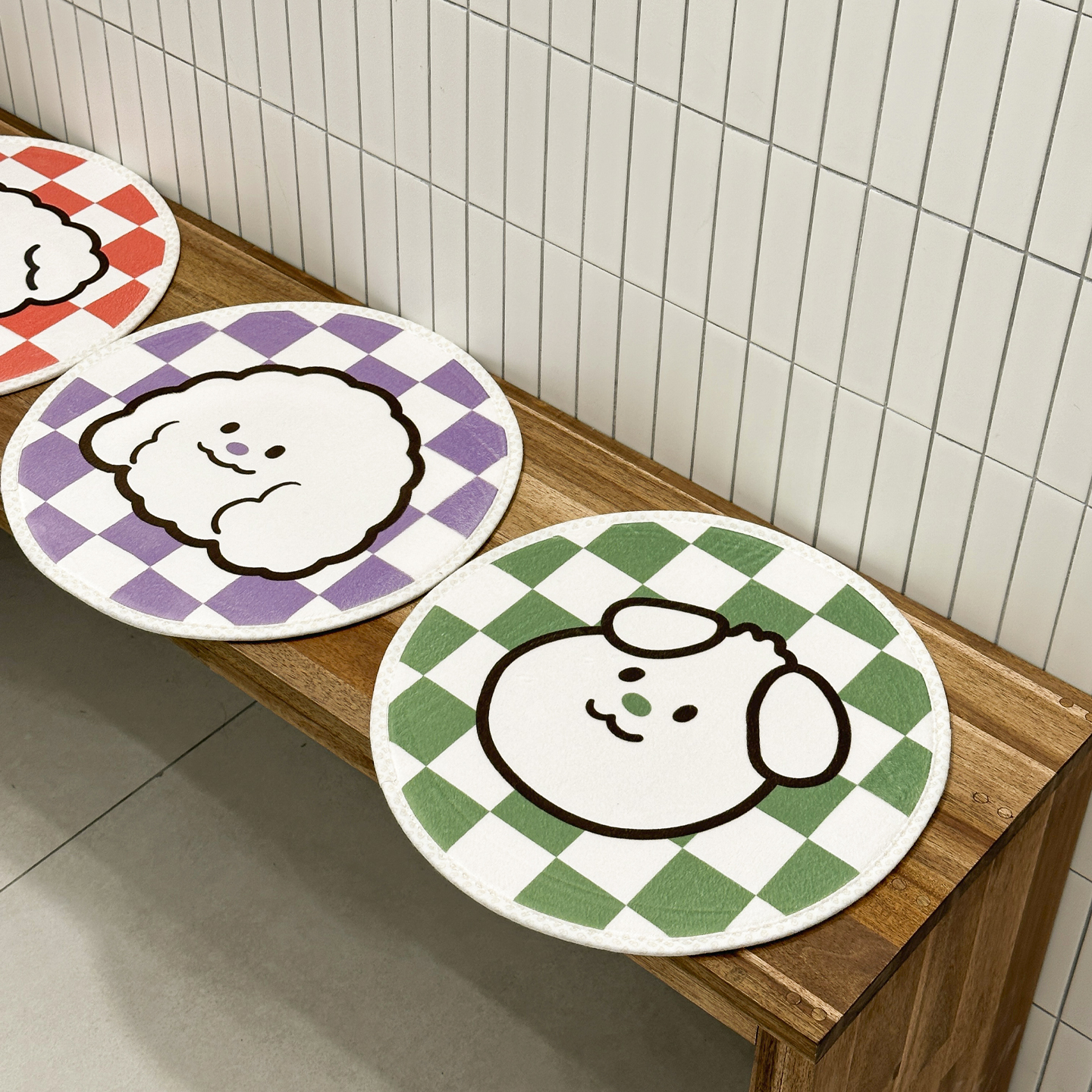 뭉쓰리 체커 포그니 원형매트 거실 욕실 극세사 논슬립 인테리어 그린(뭉삼), 37x37cm - 상세 이미지 2
