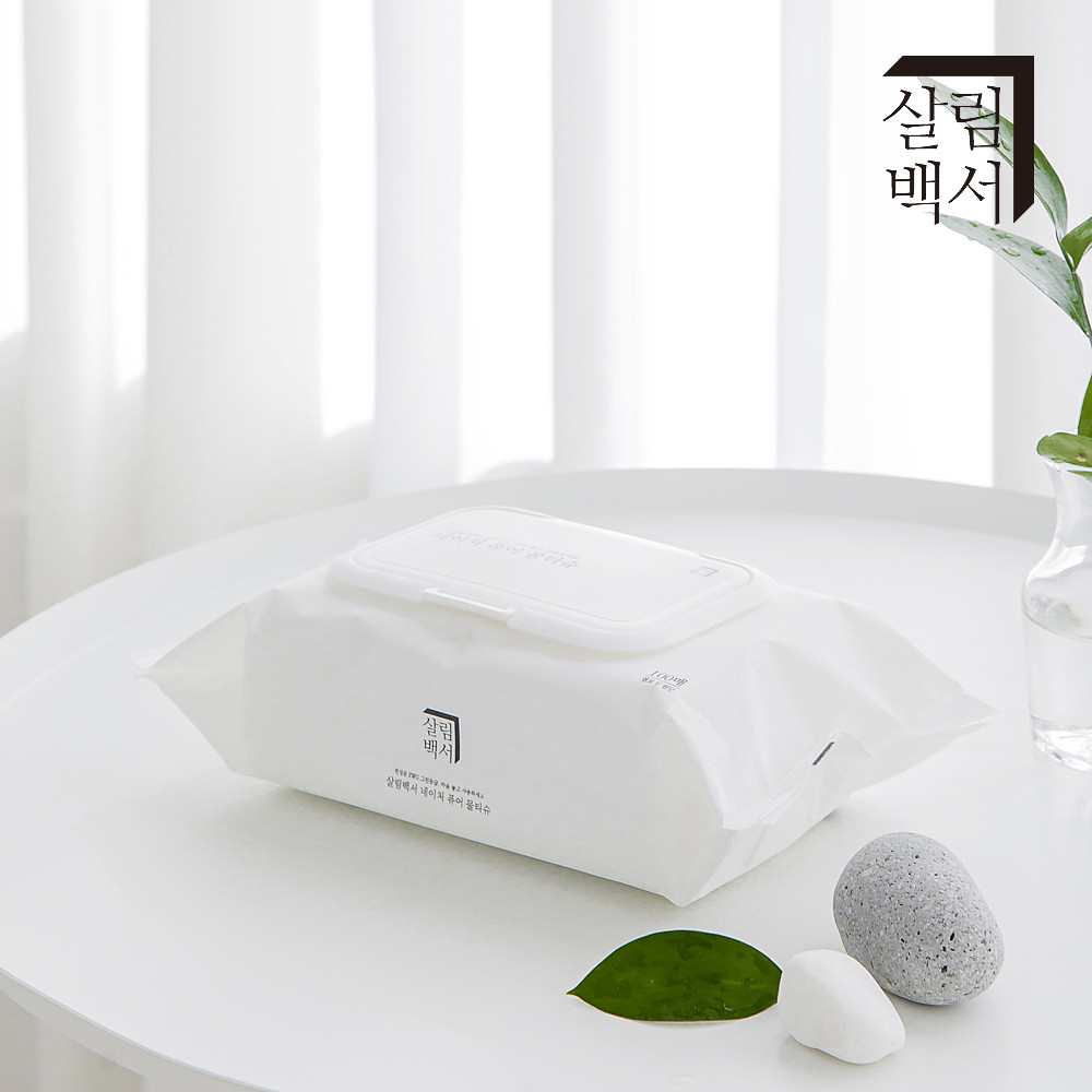 살림백서 네이처 퓨어 아기 신생아 대용량 물티슈 엠보싱 도톰한 100매, 10개