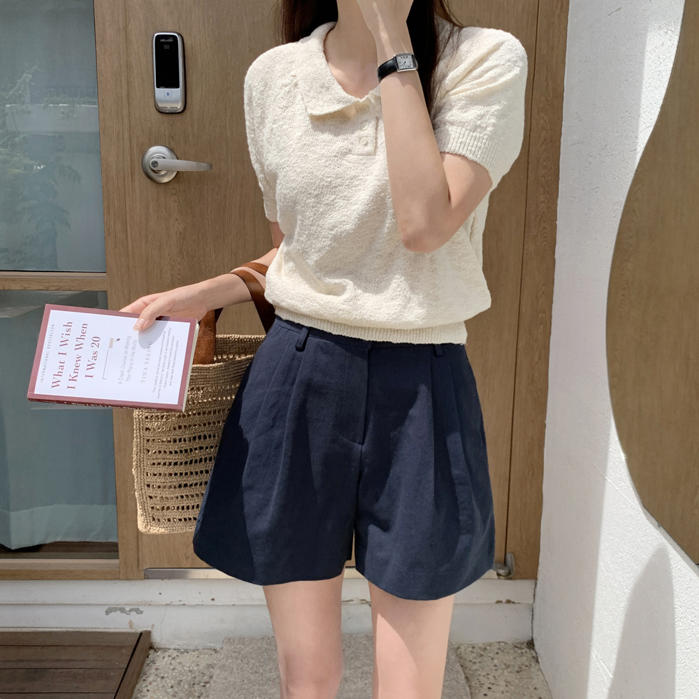 루즈핏 세미 크롭 카라 니트 부클 여자 여름 니트 여성 반팔 니트티 이미지 2