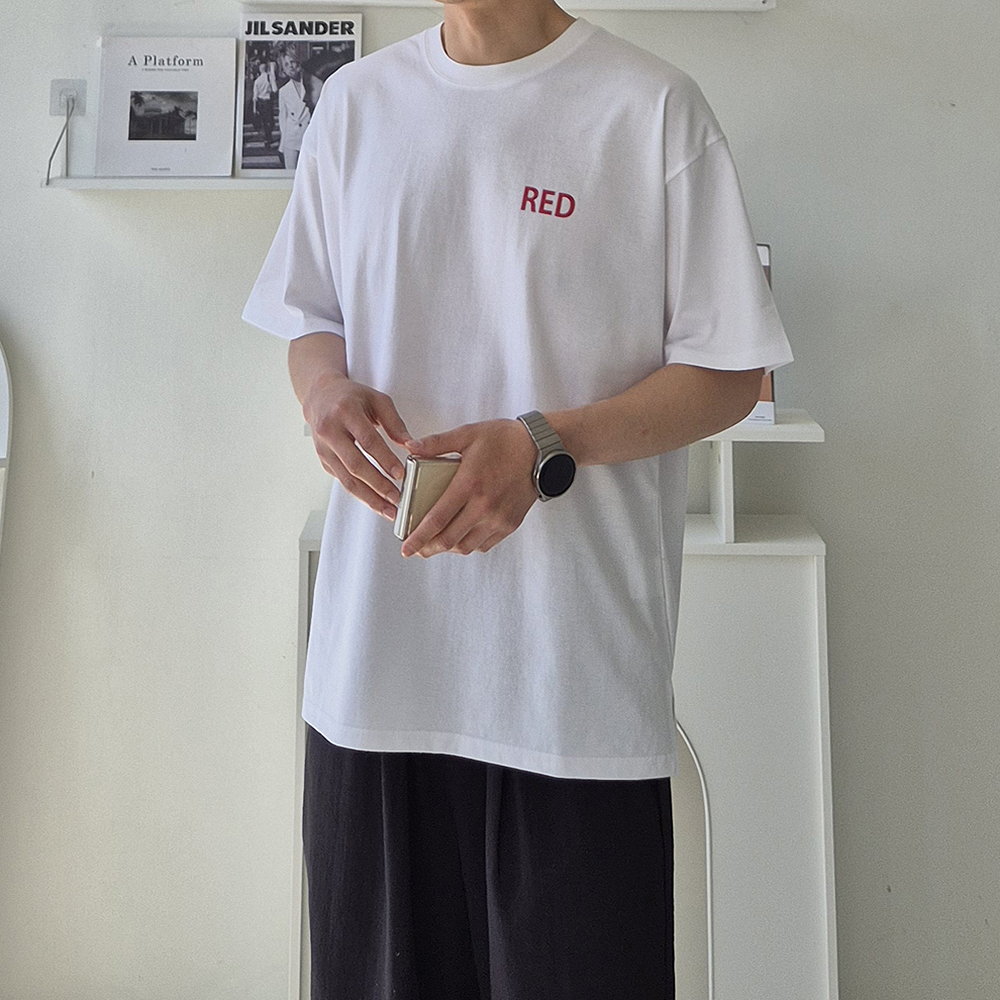 여름 커플 반팔티 오버핏 나염 하트 프린팅 남자 반팔티 - 상세 이미지 4