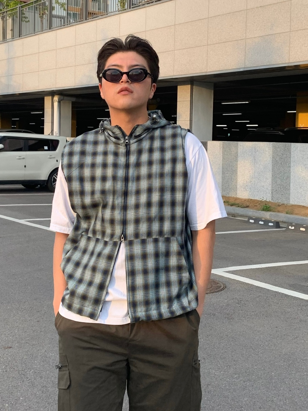 남성여름조끼 스트링 체크 후드베스트 이미지 6