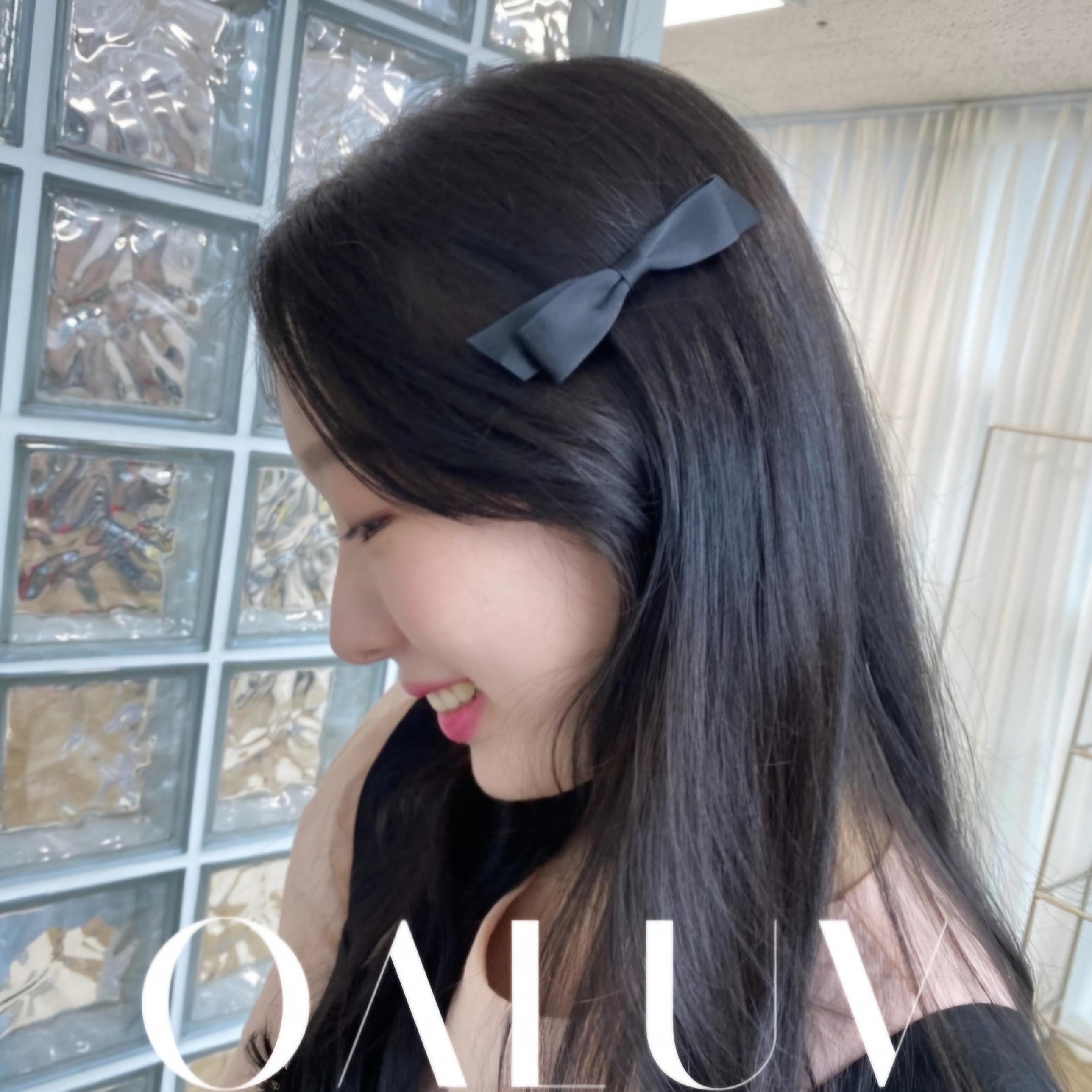 [복수구매할인] 옆머리핀 앞머리핀 새틴 벨벳 더블 리본 블랙 집게 핀 - 상품 이미지