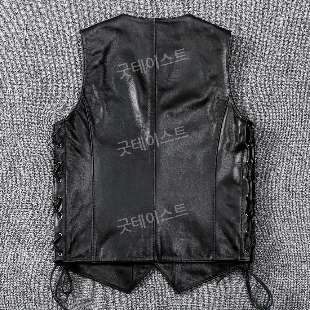 바이크가죽조끼 오토바이 라이딩 조끼 민소매 블랙 패션 - 상세 이미지 2