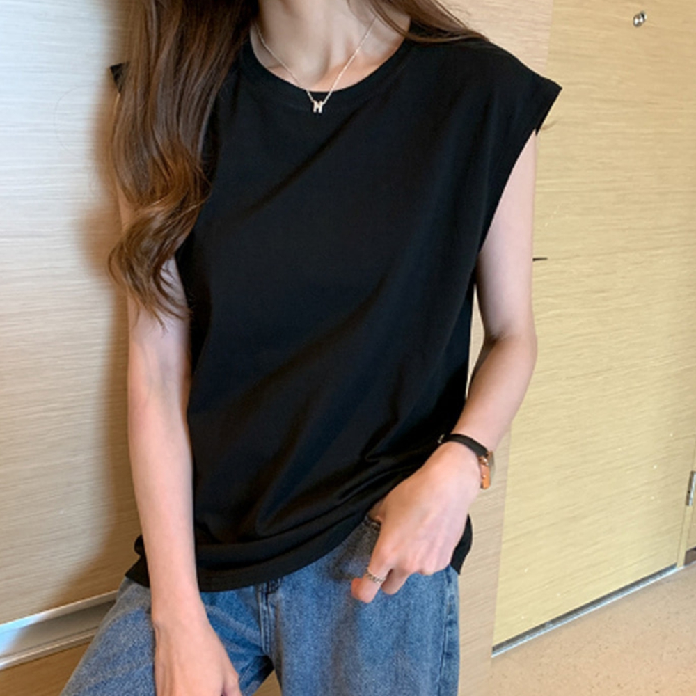 데일리 무지 여자나시티 라운드넥 이너 여성민소매티 면나시 - 상품 이미지