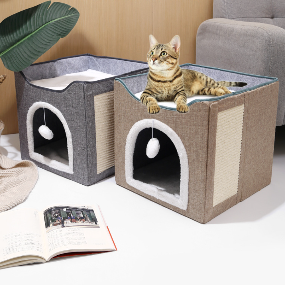 고양이 숨숨집 하우스 애견 텐트 스크래쳐 애완동물 2층 숨숨집 중형