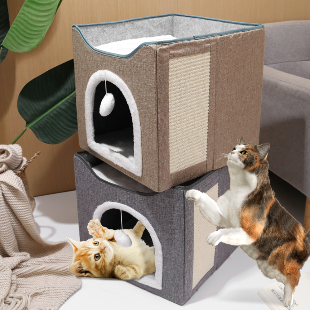 고양이 숨숨집 하우스 애견 텐트 스크래쳐 애완동물 2층 숨숨집 중형