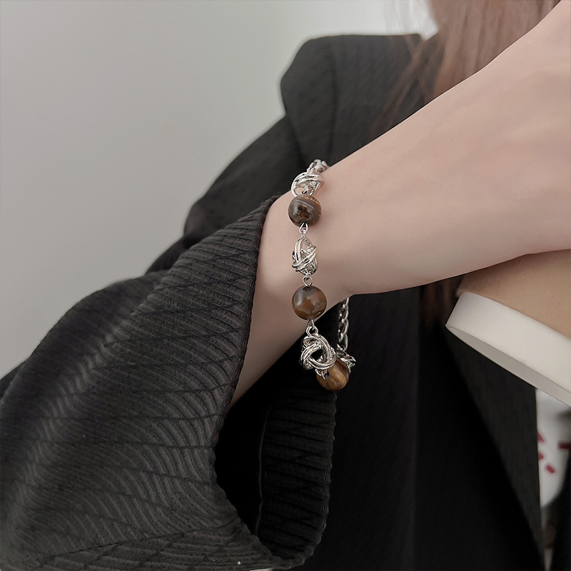 꼬임 라인 호안석 유니크 포인트 원석 구슬 데일리 팔찌 브레이슬릿 [실버] N687 - 상품 이미지