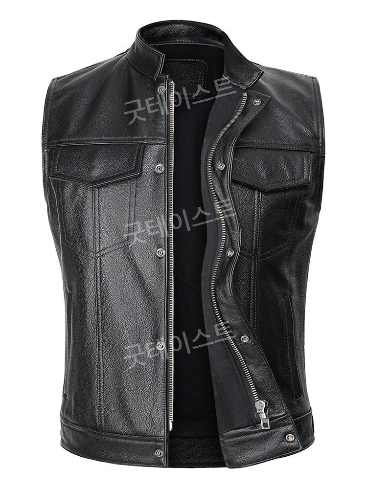 바이크 가죽 조끼 오토바이 민소매 블랙 패션 - 상세 이미지 4