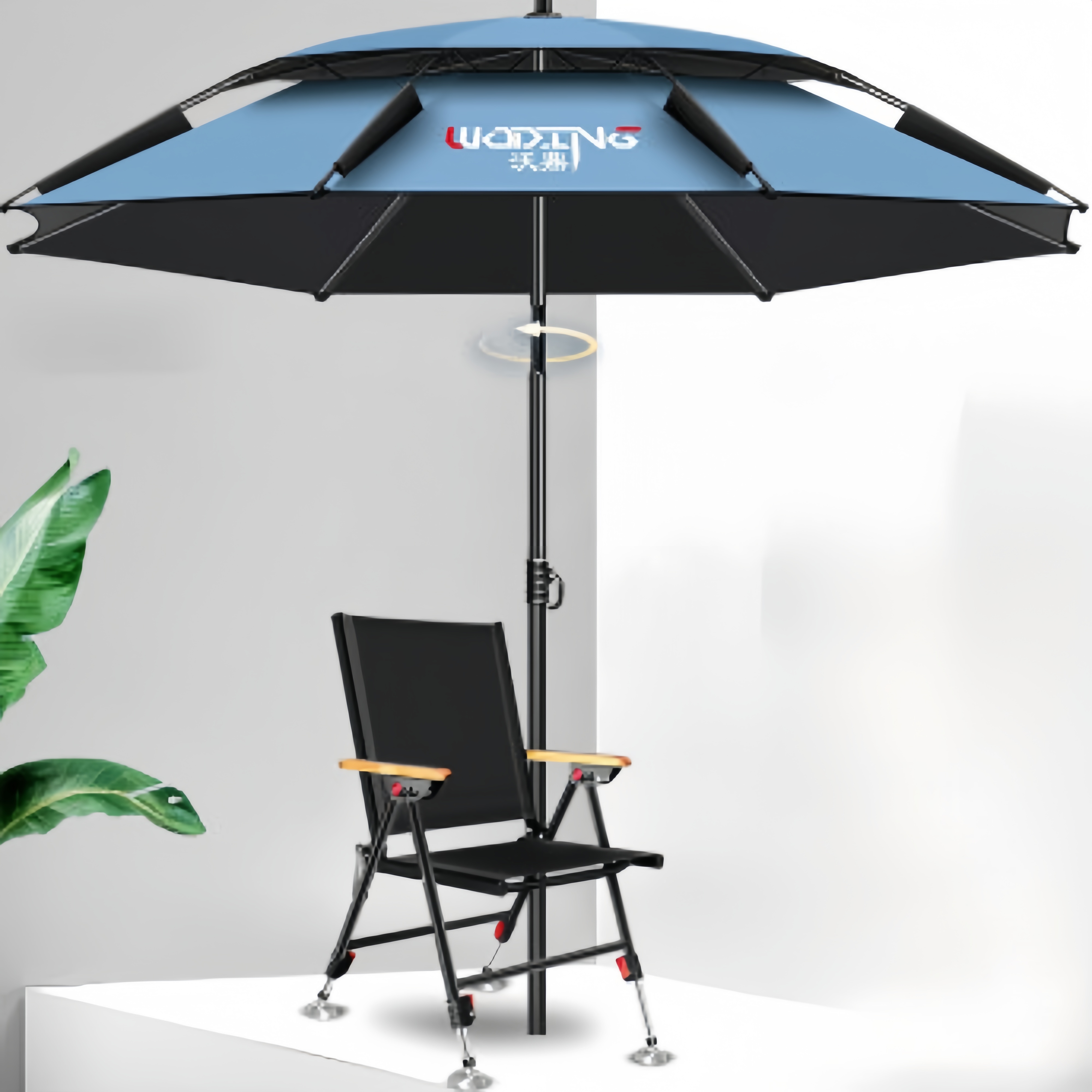 대형 파라솔 낚시용 해변 정원 파라솔 그늘막 방풍 우산 이중 레이어 접이식 블랙