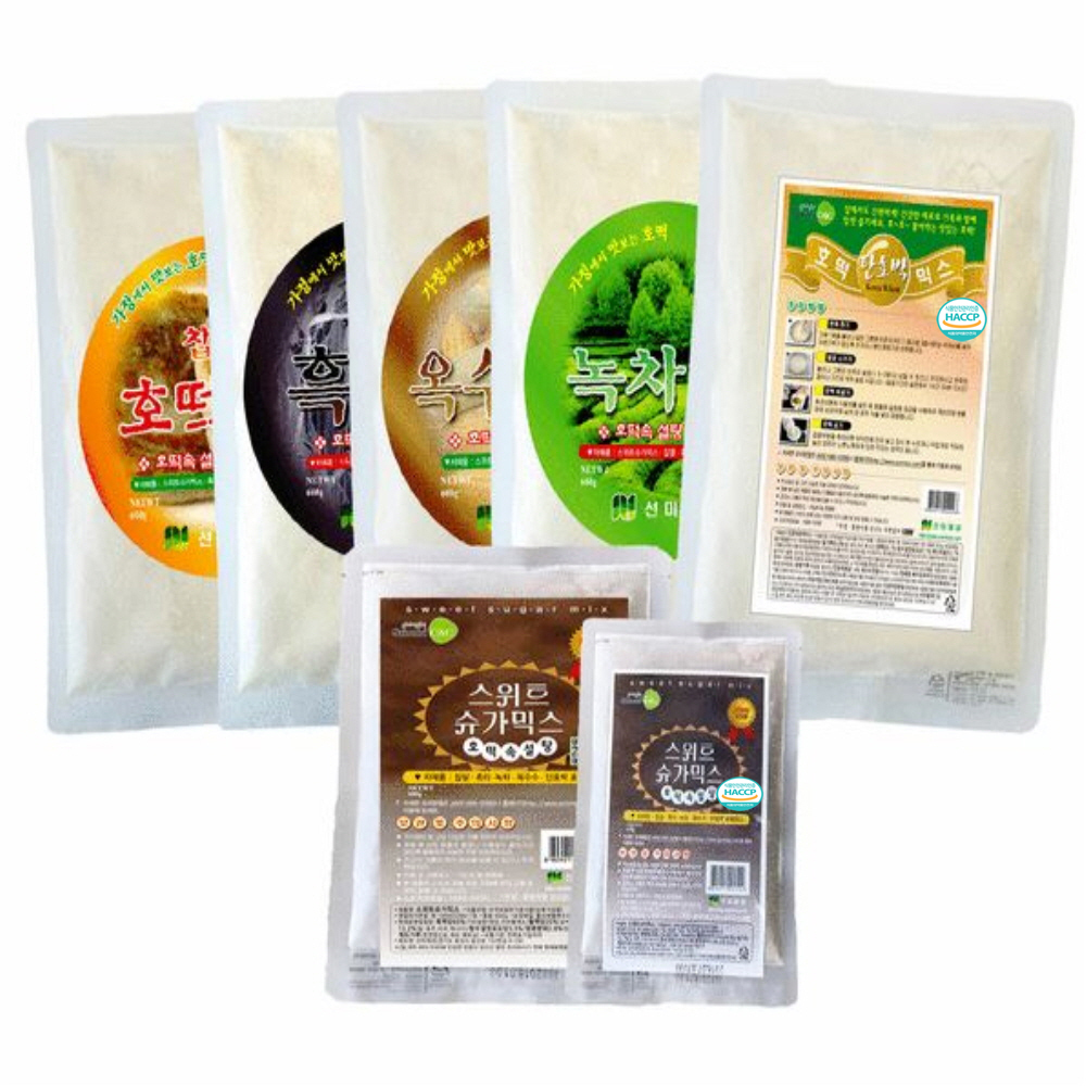 호떡믹스 꿀 호떡 셋트 찹쌀 + 흑미 + 옥수수 + 녹차 + 단호박 + 설탕750g - 상품 이미지